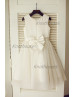 Ivory Satin Tulle Beading Knee Length Flower Girl Dress